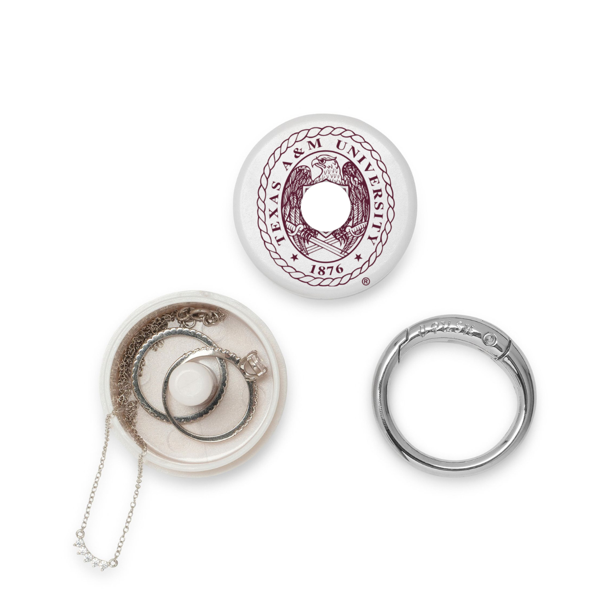 A&M Crest on Pearl Travel Jewelry Holder