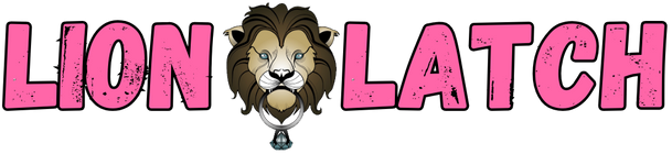 Logo of 'Lion Latch' with a cartoon lion character in the center on a white background.